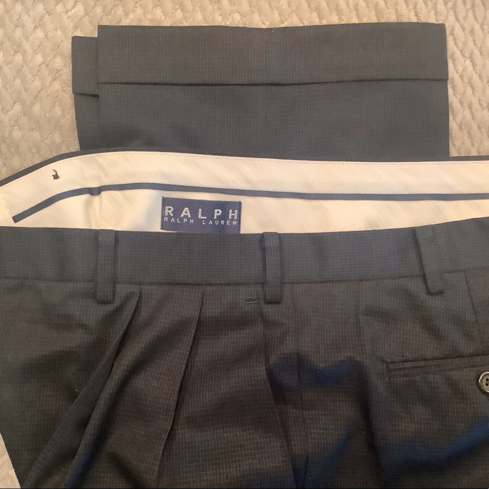 Blue checked slacks by Ralph Lauren.
